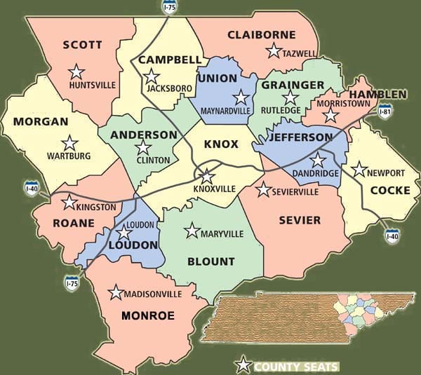 East Tennessee County Map 16 County Region - Mettc | The Official Website Of The Middle East Tennessee  Tourism Council